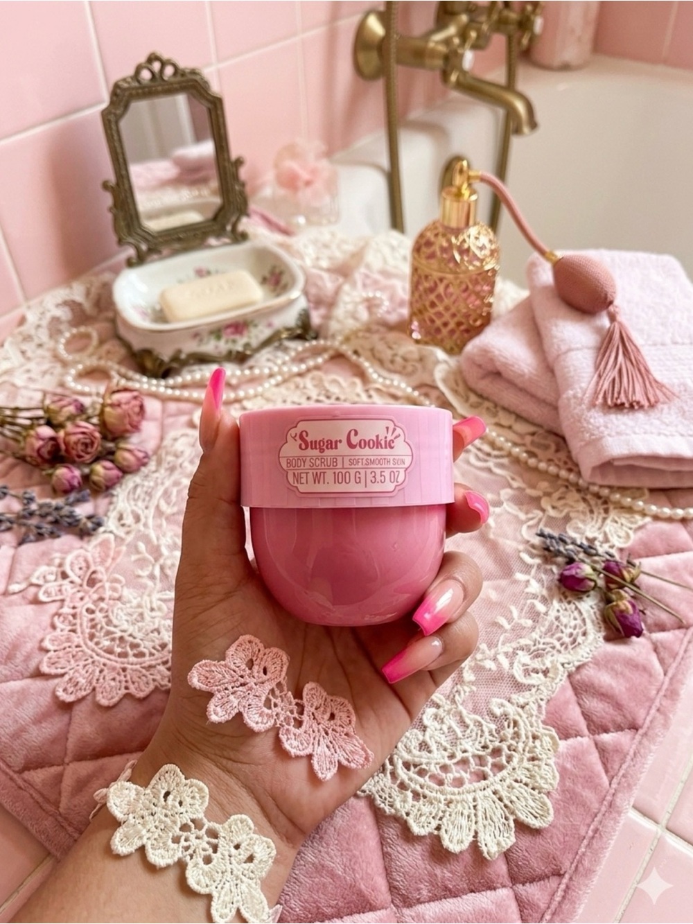 Amber Glow | Sugar Cookie Exfoliating Body Scrub | Coquette Pink Cookie Skincare